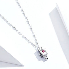 925 Sterling Silver Robot Lover Necklaces Charm Jewelry BOS38 Touchy Style