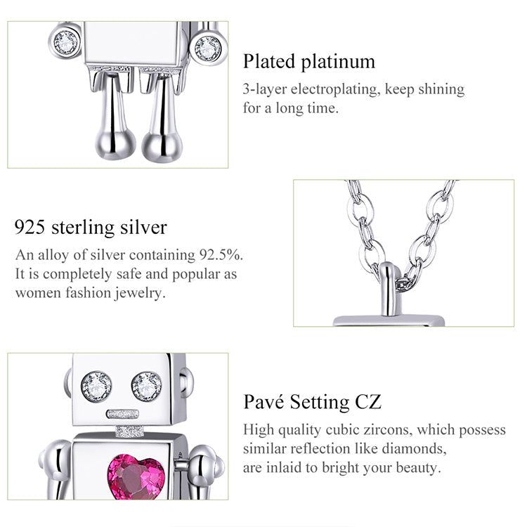 925 Sterling Silver Robot Lover Necklaces Charm Jewelry BOS38 Touchy Style