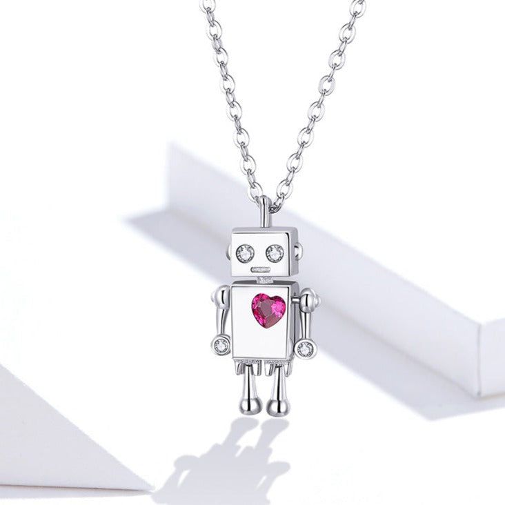 925 Sterling Silver Robot Lover Necklaces Charm Jewelry BOS38 Touchy Style