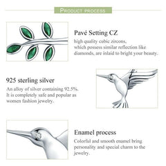 925 Sterling Silver Spring Bird & Tree Pendant Necklace Charm Jewelry Touchy Style