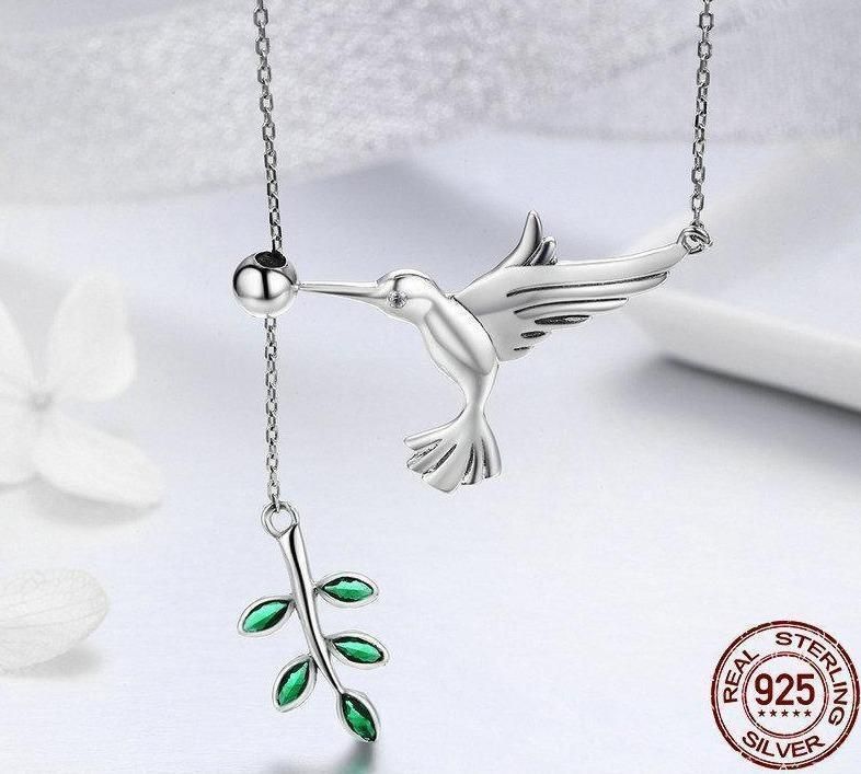 925 Sterling Silver Spring Bird & Tree Pendant Necklace Charm Jewelry Touchy Style