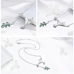 925 Sterling Silver Spring Bird & Tree Pendant Necklace Charm Jewelry Touchy Style