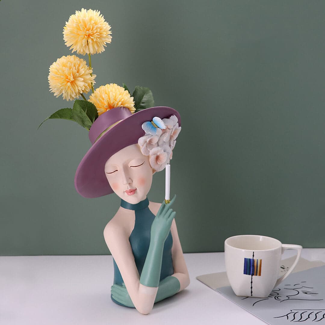 Modern Girl Thinking Statue Flower Vase Feajoy