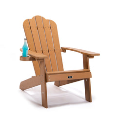 TALE Adirondack Chair Backyard Outdoor Furniture Painted Seating With Cup Holder All-Weather And Fade-Resistant Plastic Wood - Brown Color dylinoshop