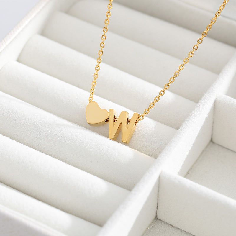 A-Z Letter Heart Necklaces Charm Jewelry NCJSA40 Golden Stainless Steel Touchy Style