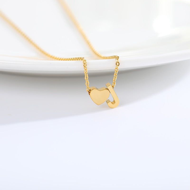 A-Z Letter Heart Necklaces Charm Jewelry NCJSA40 Golden Stainless Steel Touchy Style