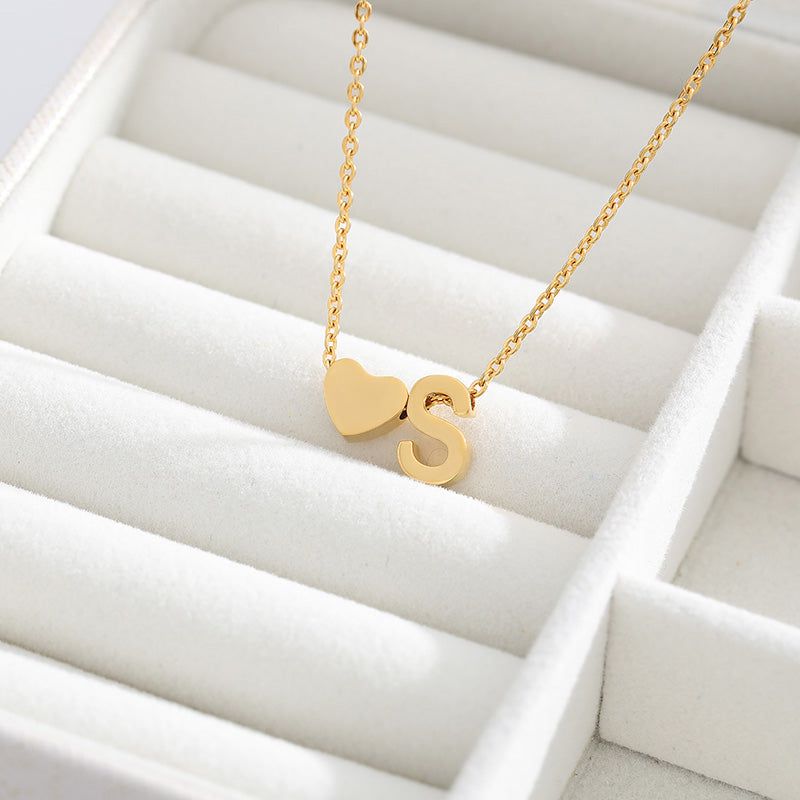 A-Z Letter Heart Necklaces Charm Jewelry NCJSA40 Golden Stainless Steel Touchy Style