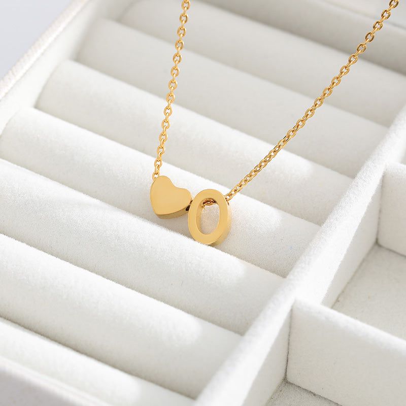 A-Z Letter Heart Necklaces Charm Jewelry NCJSA40 Golden Stainless Steel Touchy Style