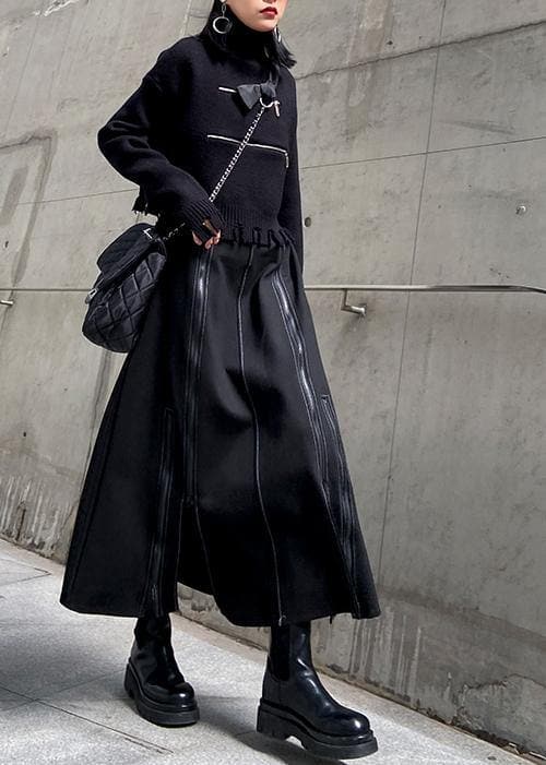 A-line skirt women's high waist mid length winter fashion black skirt AT-SKTS201202