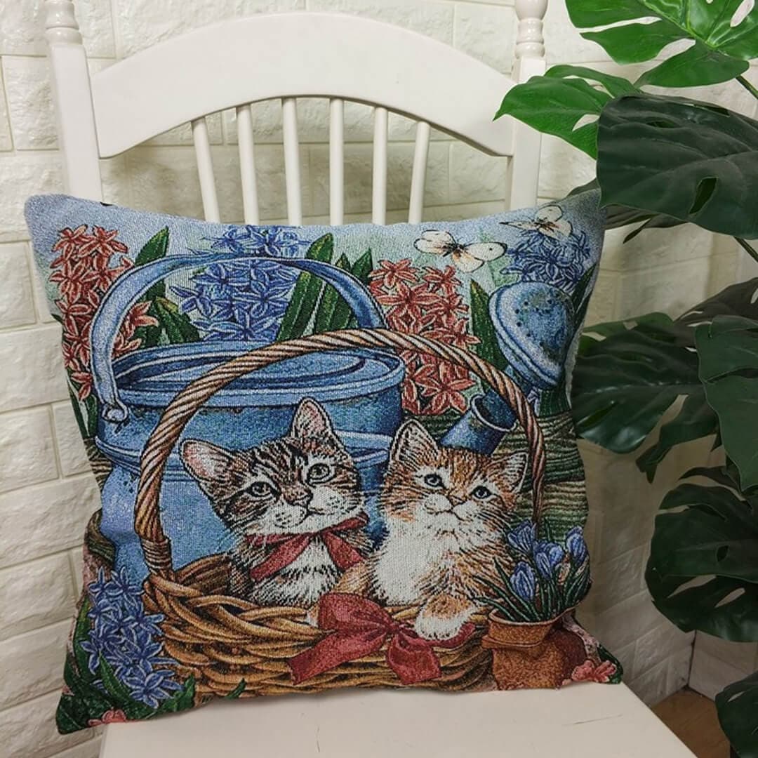 Cat Print Cotton Linen Pillow Cover dylinoshop