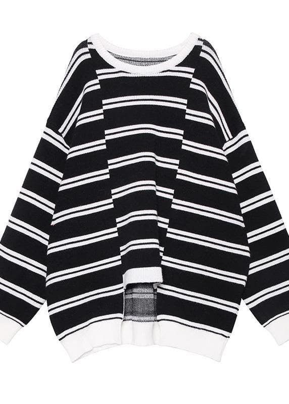 Aesthetic asymmetric patchwork black knitwear plus size clothing spring knitted pullover AT-NTP200120