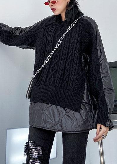 Aesthetic black knit blouse o neck patch work fashion spring knit sweat tops AT-NTP191231