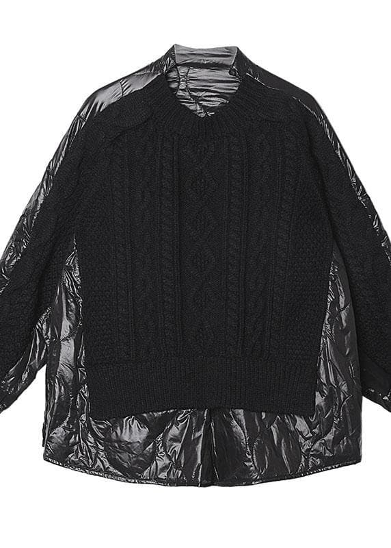 Aesthetic black knit blouse o neck patch work fashion spring knit sweat tops AT-NTP191231