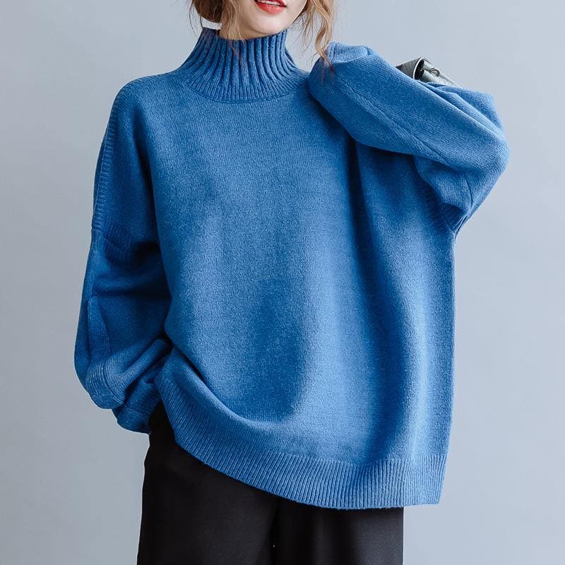 Aesthetic blue knitted pullover high neck plus size clothing fall knit sweat tops NTP201026