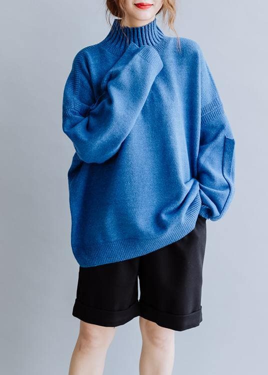 Aesthetic blue knitted pullover high neck plus size clothing fall knit sweat tops NTP201026