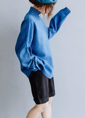 Aesthetic blue knitted pullover high neck plus size clothing fall knit sweat tops NTP201026