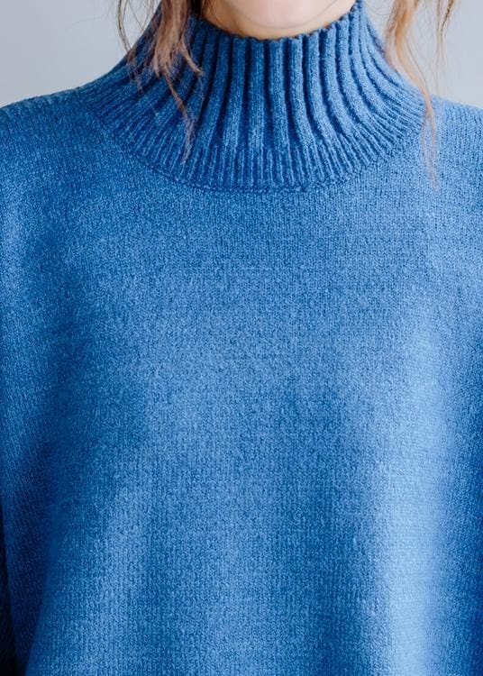 Aesthetic blue knitted pullover high neck plus size clothing fall knit sweat tops NTP201026