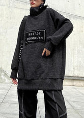 Aesthetic dark gray knit blouse high neck Letter plus size Winter sweaters AT-LTP201202