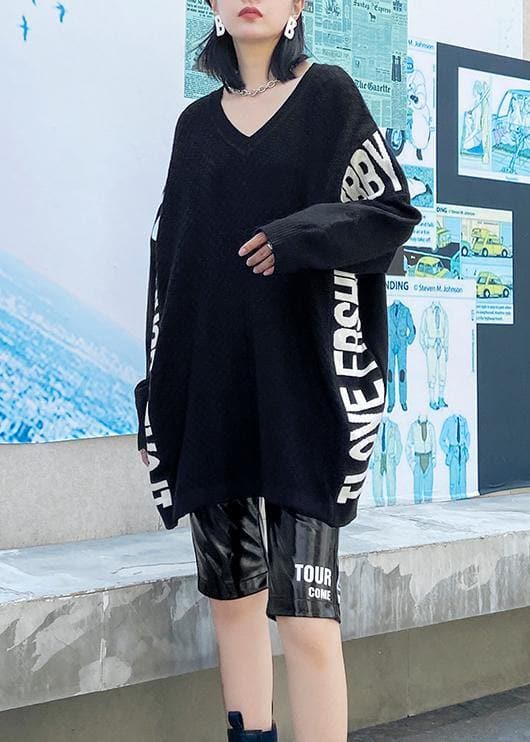 Aesthetic fall black Letter sweaters casual o neck knitted t shirt AT-NTP201014