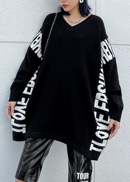 Aesthetic fall black Letter sweaters casual o neck knitted t shirt AT-NTP201014