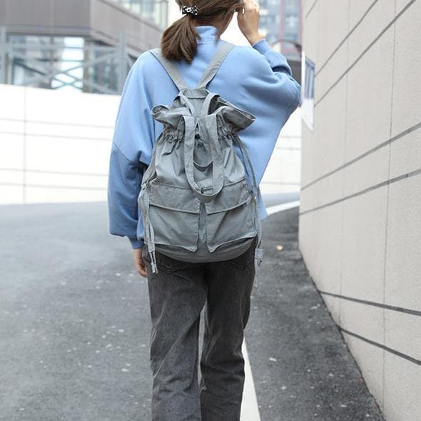 Aesthetic gray outfit Street Style Double Front Pockets Simple Drawstring Backpacks BGS200801