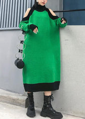 Aesthetic green Sweater Wardrobes DIY high neck Funny off the shoulder sweater dresses AT-NSD191101