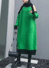 Aesthetic green Sweater Wardrobes DIY high neck Funny off the shoulder sweater dresses AT-NSD191101