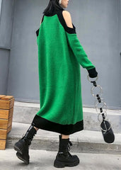 Aesthetic green Sweater Wardrobes DIY high neck Funny off the shoulder sweater dresses AT-NSD191101