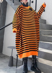 Aesthetic o neck Hole Sweater fall dress DIY orange striped daily knitted dress AT-NSD191101