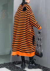 Aesthetic o neck Hole Sweater fall dress DIY orange striped daily knitted dress AT-NSD191101