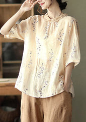 Apricot Print Linen Blouse Tops Half Sleeve GK-HTP220419