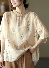 Apricot Print Linen Blouse Tops Half Sleeve GK-HTP220419