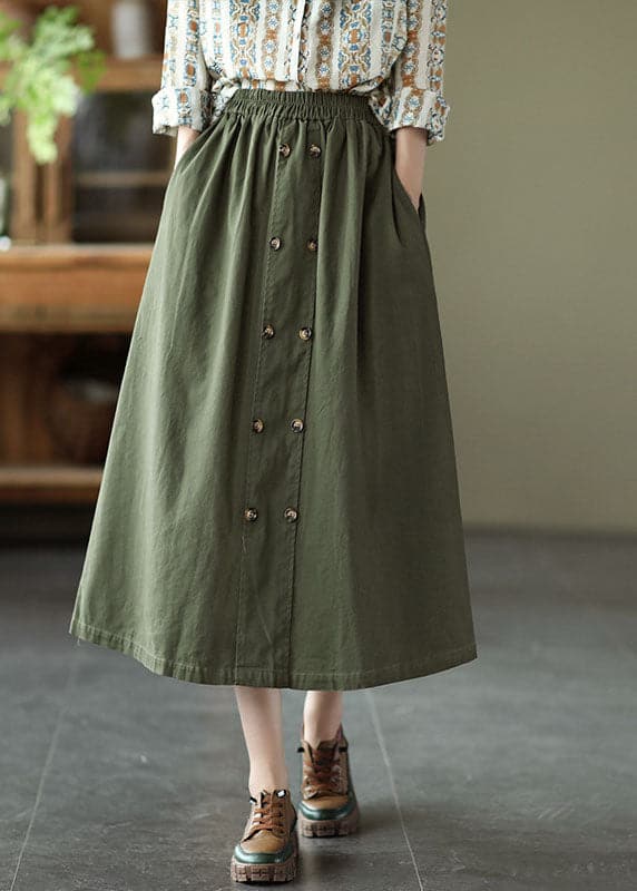 Army Green Pocket Patchwork Cotton A Line Skirt Spring GK-SKTS220228