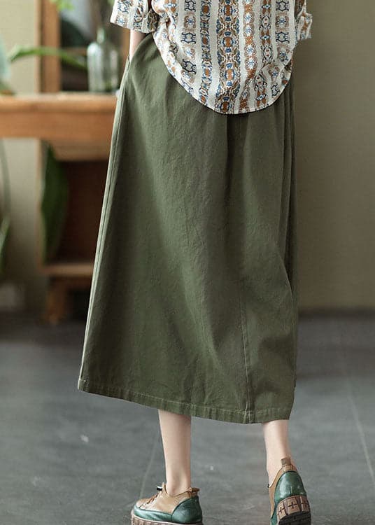 Army Green Pocket Patchwork Cotton A Line Skirt Spring GK-SKTS220228