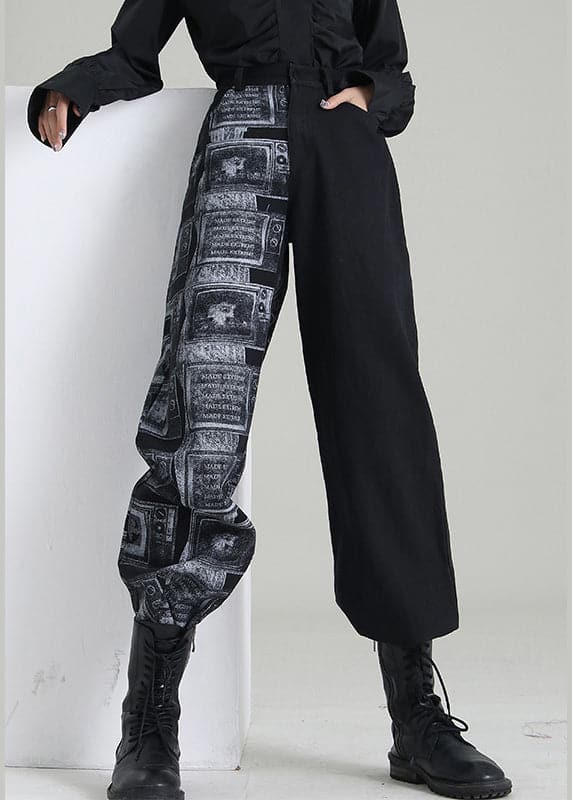 Art Black Zip Up Patchwork denim Pants Spring CDM-LPTS220126