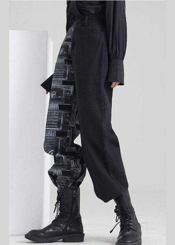 Art Black Zip Up Patchwork denim Pants Spring CDM-LPTS220126