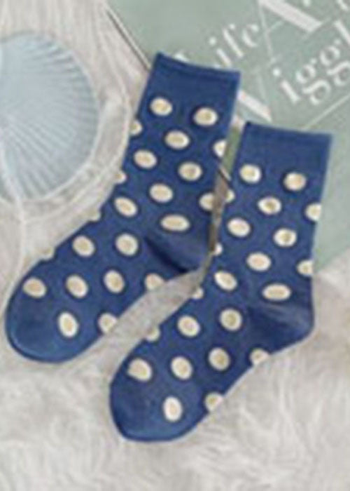 Art Blue Dot Jacquard Cotton Crew Socks dylinoshop