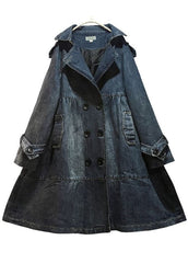 Art Blue Peter Pan Collar Pockets Button Fall Denim Trench Coats Coat BSJK-TCT211013