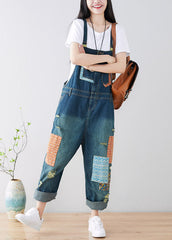 Art Blue pockets Patchwork ripped denim Jumpsuit Spring dylinoshop