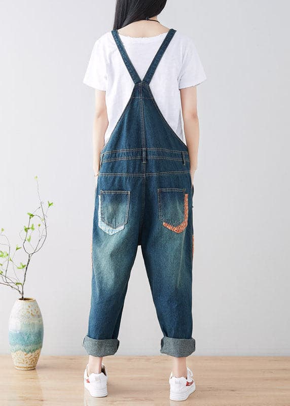 Art Blue pockets Patchwork ripped denim Jumpsuit Spring YSBS-JPTS220121