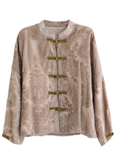 Art Khaki Stand Collar Jacquard Velour Shirt Long Sleeve GK-LTP220127