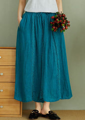 Art Peacock blue elastic waist Linen Skirts Spring GK-SKTS220208