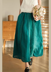 Art Peacock blue elastic waist Linen Skirts Spring GK-SKTS220208