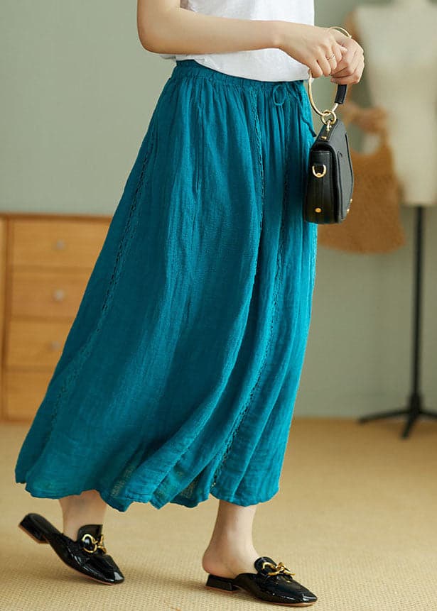 Art Peacock blue elastic waist Linen Skirts Spring GK-SKTS220208