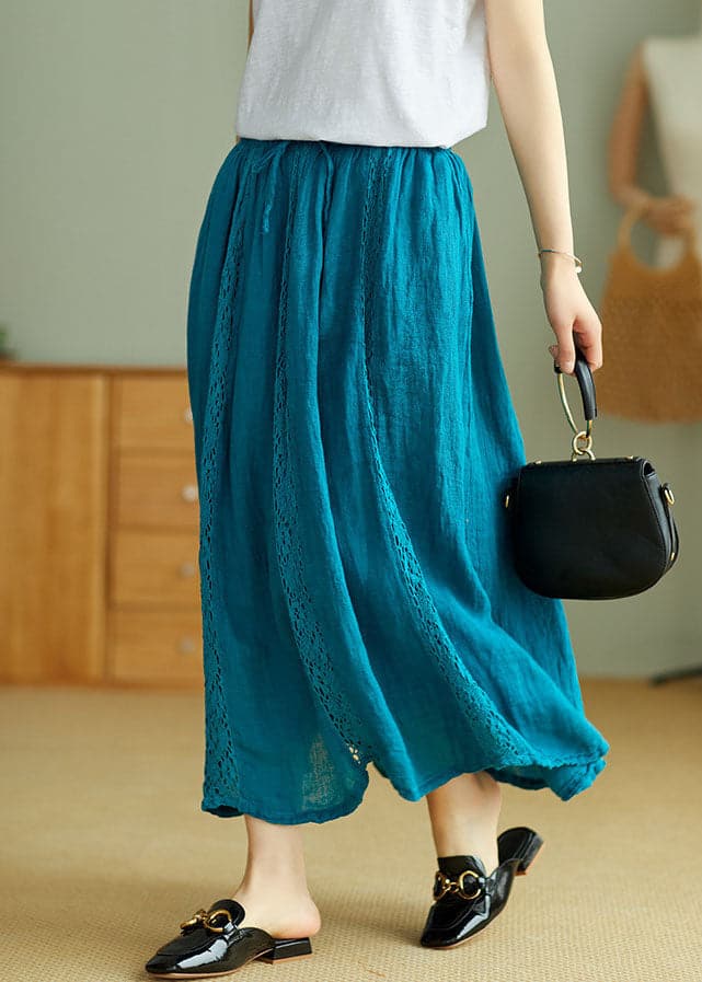 Art Peacock blue elastic waist Linen Skirts Spring GK-SKTS220208