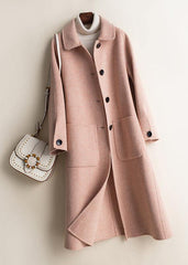 Art Peter pan Collar Button Down fine Woolen Coats Women pink plaid silhouette jackets TCT200915