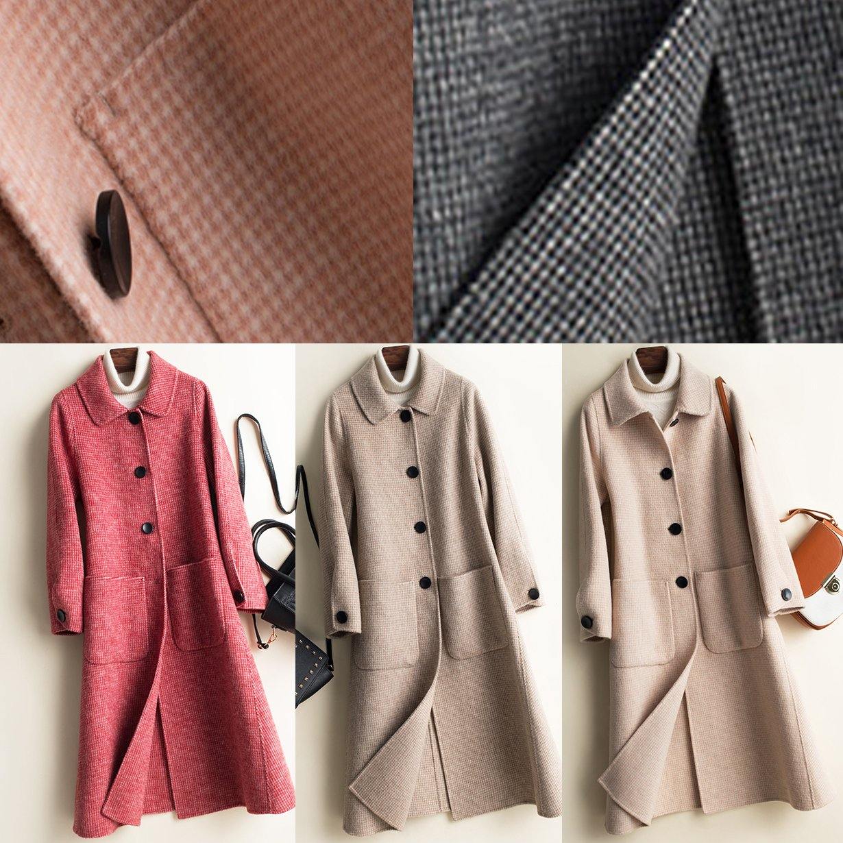 Art Peter pan Collar Button Down fine Woolen Coats Women pink plaid silhouette jackets TCT200915