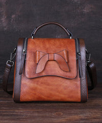 Art Red Brown fashion bow Paitings Calf Leather Messenger Bag BGS220210