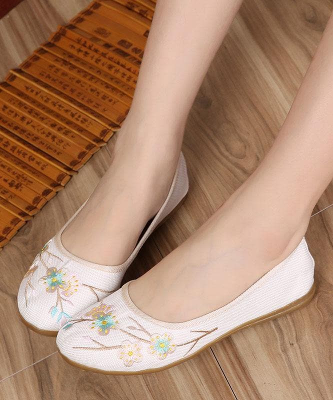 Art Splicing Flat Shoes For Women Beige Embroideried Cotton Linen Fabric XZ-PDX210728