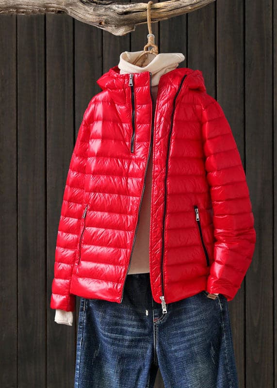 Art White Stand Collar Hooded Zip Up Pockets Duck Down Puffer Jacket Winter GK-DJK220830